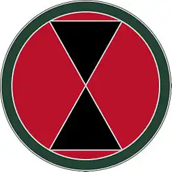 A Red circle with a Green outline and black hourglass at its center