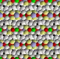 Structure of apophyllite viewed in the {100} direction, parallel to layering