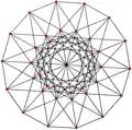 (1 1 114)4, has 42 vertices, 168 edges and 112 triangular faces, seen in this 14-gonal projection.