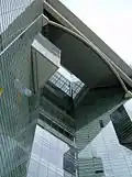 Right outside entrance, looking upwards