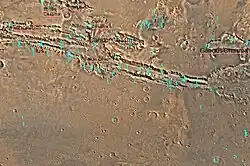 Map of Coprates quadrangle showing details of Valles Marineris, the largest canyon system in the Solar System. Some of the canyons may have once been filled with water.