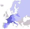 France in 1810 under Napoléon. All shades of blue = states operating a blockade against the UK &nbsp;&nbsp;France