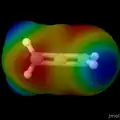 The electrostatic potential of allene mapped onto a translucent surface.