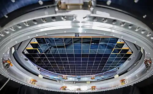 Focal plane of the Rubin Observatory Cam – 60&nbsp;cm (2&nbsp;ft) wide, has 189 sensors to produce 3200-megapixel images[158]