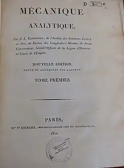 Title page of volume I of Lagrange's "Mécanique Analytique" (1811)