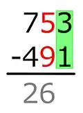 Because the next digit in the minuend is not smaller than the subtrahend, we keep this number.