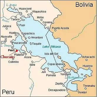 Location of Chucuito, the capital of the Inca province of the Lupacas, and Cutimbo, the pre-Inca capital.