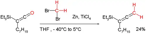 Reaction of the Lombardo reagent.