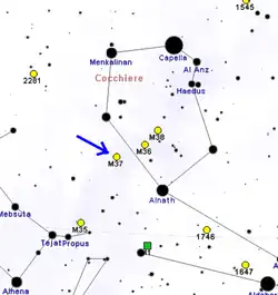Small-scale (outline) map. Cocchierre (Italian) translates to Auriga.