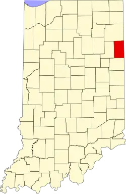 Map of Indiana highlighting Adams County