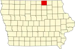 Map of Iowa highlighting Mitchell County