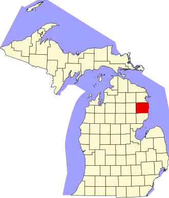 State map highlighting Alcona County