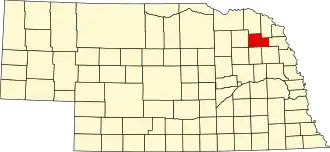 Map of Nebraska highlighting Wayne County