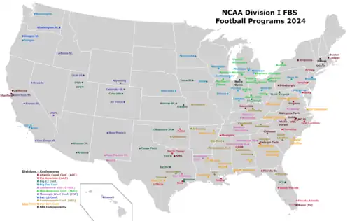 Map of Division I (A) FBS