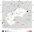 The location of NGC 3576 (circled in red)