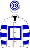 White, blue hollow box, hooped sleeves and cap