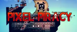 Logo of Pixel Piracy, showcasing a pirate ship in the background