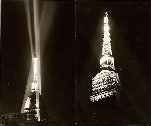 Project for the lighting of Mole Antonelliana in 1961.