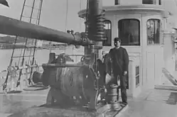Hoist and winch on Fish Hawk, used by Commissioner Spencer Fullerton Baird and Professor Addison Emery Verrill in exploration of the New England coast,  1885.
