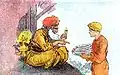 Aladdin trades the silver plates to a Jew for a piece of gold.