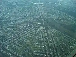 The residential development project that contains most of the town.