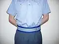 ROC stable belt, worn with service working dress 2b, (short sleeve order), incorporating the colours of the ROC medal ribbon.
