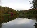 View taken from the Grotto, of the lake in autumn colours