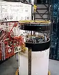 IU-502 above the S-IVB stage in the VAB on July 14, 1967
