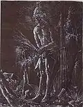 Man of Sorrows, chiaroscuro drawing on coloured paper, 1516, by Hans Springinklee