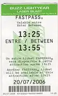 A Fast Pass ticket for the attraction.