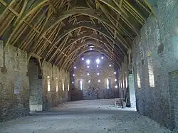 Interior of the medieval tithe barn at Pilton, Somerset
