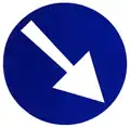 Emergency sign to indicate the route to be followed past an obstruction.