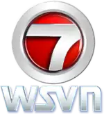 A shiny red sphere framed by a combined chrome 7 and circle (the "circle 7" logo). Underneath the number design are the letters "WSVN" in a distinctive typeface, itself also with a chrome appearance.