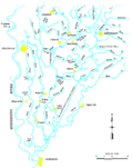 Yazoo River flows from Greenwood to Vicksburg. Not all tributaries are shown.